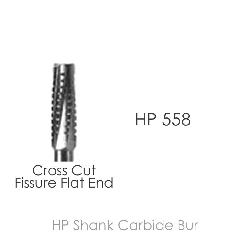 HP 558 Carbide Bur, Cross Cut Fissure Flat End, 12 pcs/pk.