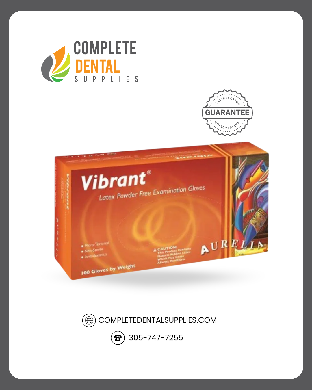 Aurelia Vibrant - Latex Exam Gloves, Chlorinated, Powder Free, Micro Textured, MEDIUM,100 pcs / box.