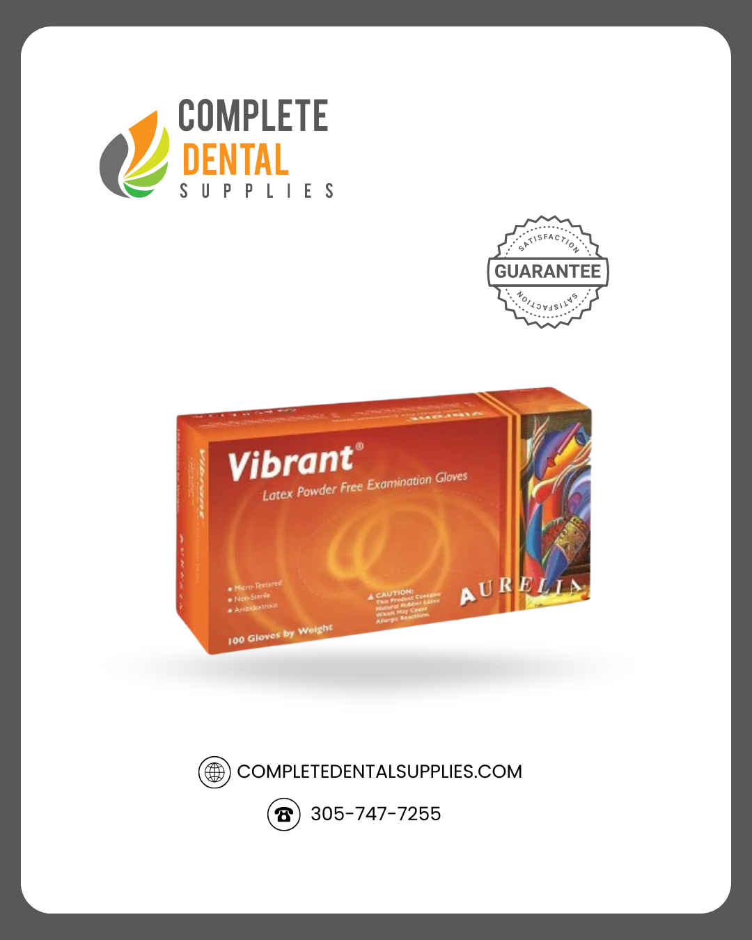 Aurelia Vibrant - Latex Exam Gloves, Chlorinated, Powder Free, Micro Textured, LARGE, 100pcs/box.