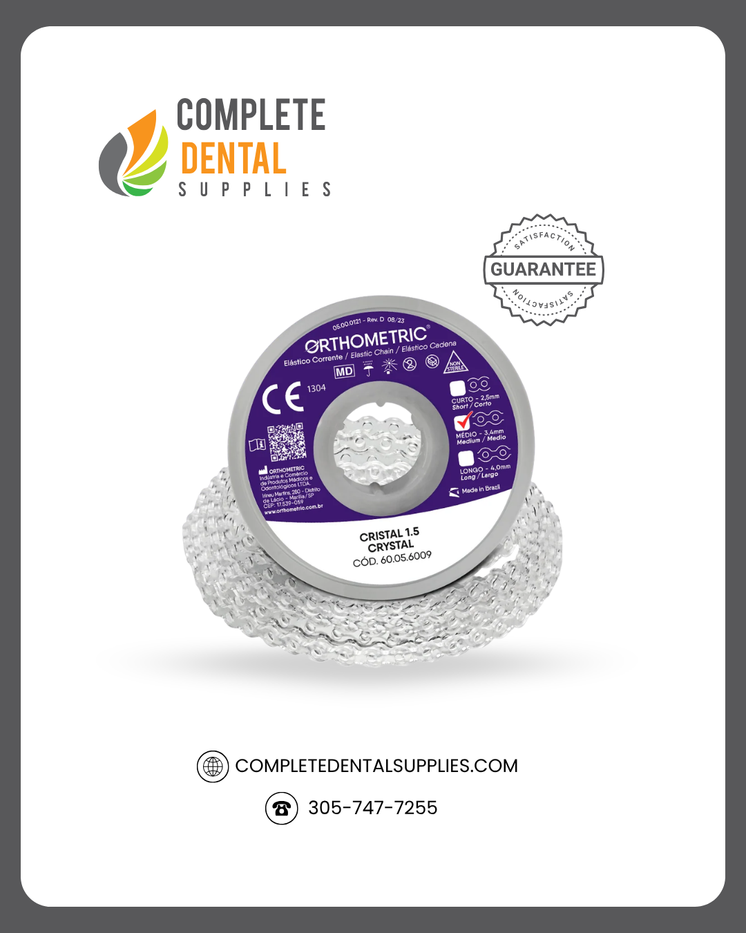 Elastomeric Chain Orthometric - 1.5M - Medium - Crystal. Single Spool