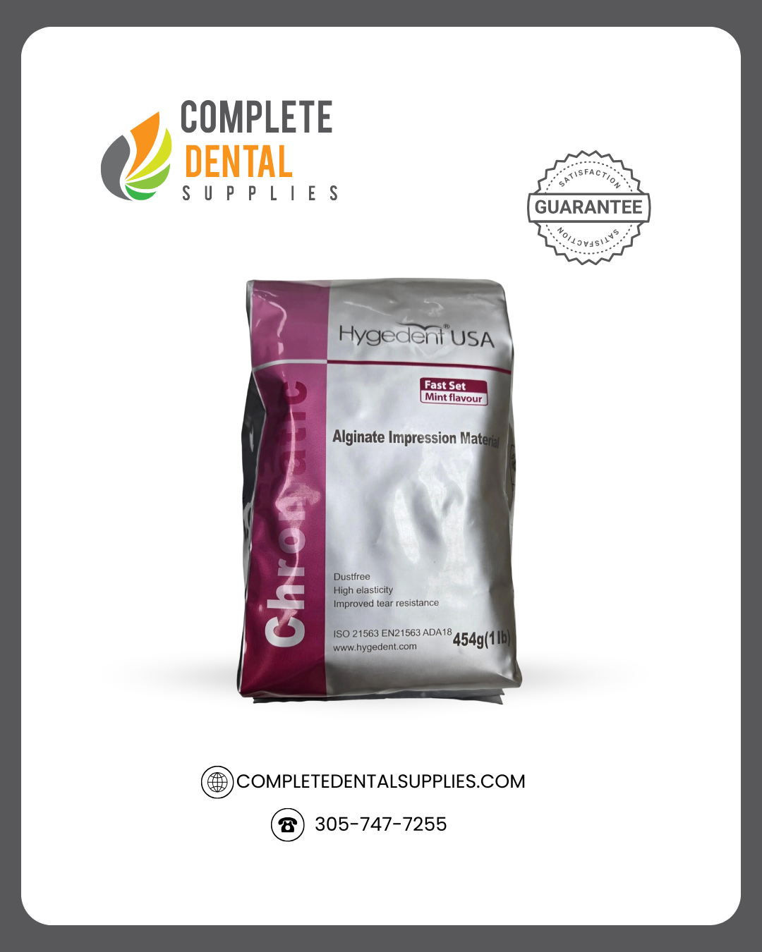 HYGEDENT - Chromatic FAST Alginate 453gr,  Mint flavor, 1lb/Bag.