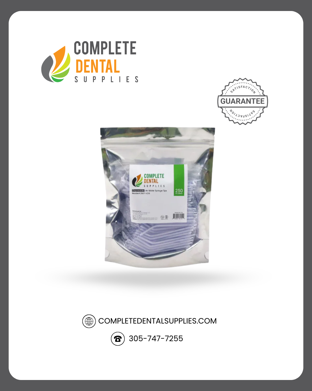 Air Water Syringe Tips, Bag Packaging, 250/Bag.