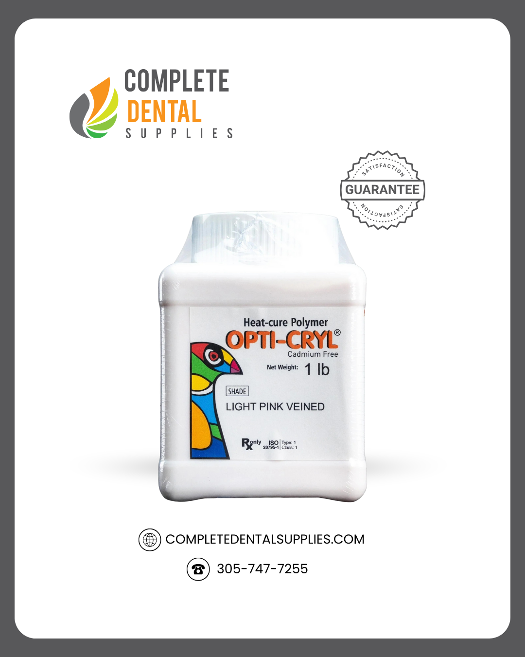 OPTI-CRYL Heat Curing Acrylic Resin 500gr/1 lb, Light Pink Veined.