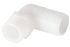 3/4" MPT x 3/4" Barb Elbow Adapter, Plastic, each.
