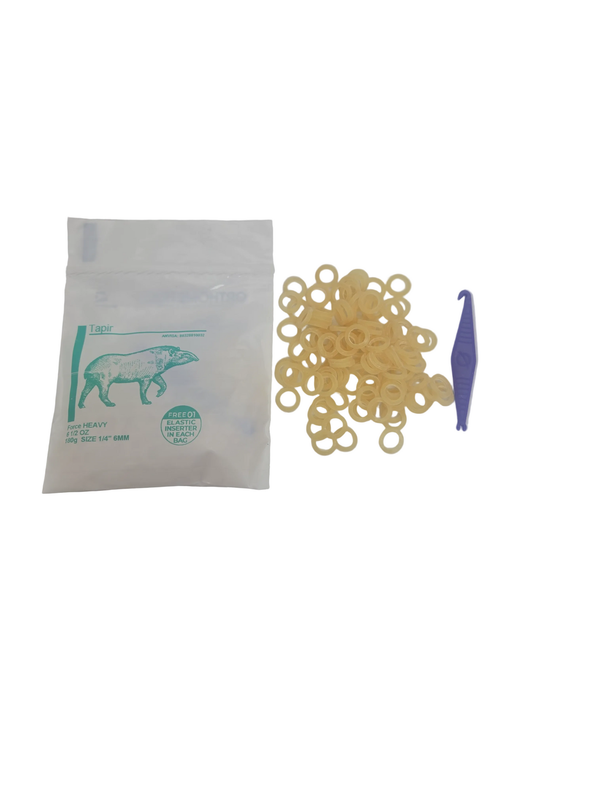 Orthodontic Elastics – Intra-Oral, Latex Heavy, 6.5 oz, 1/4" (6 mm), Tapir, 100 Elastics / Bag
