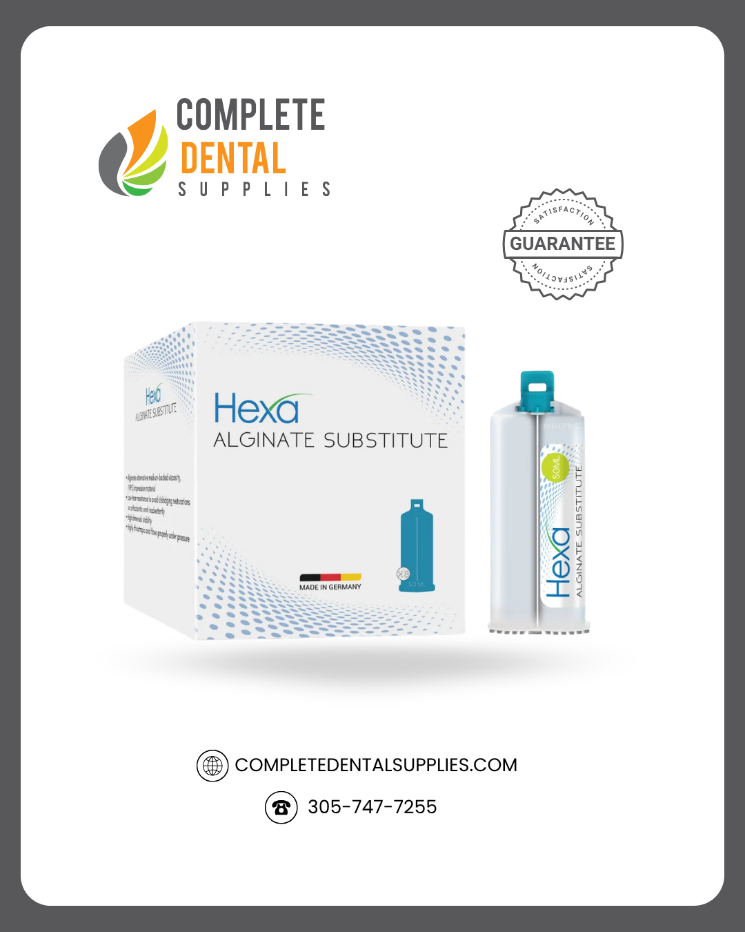 Hexa Alginate Substitite Impression Material, Medium Body,  Blue, 50ml X 8 Cartridges/ Box.