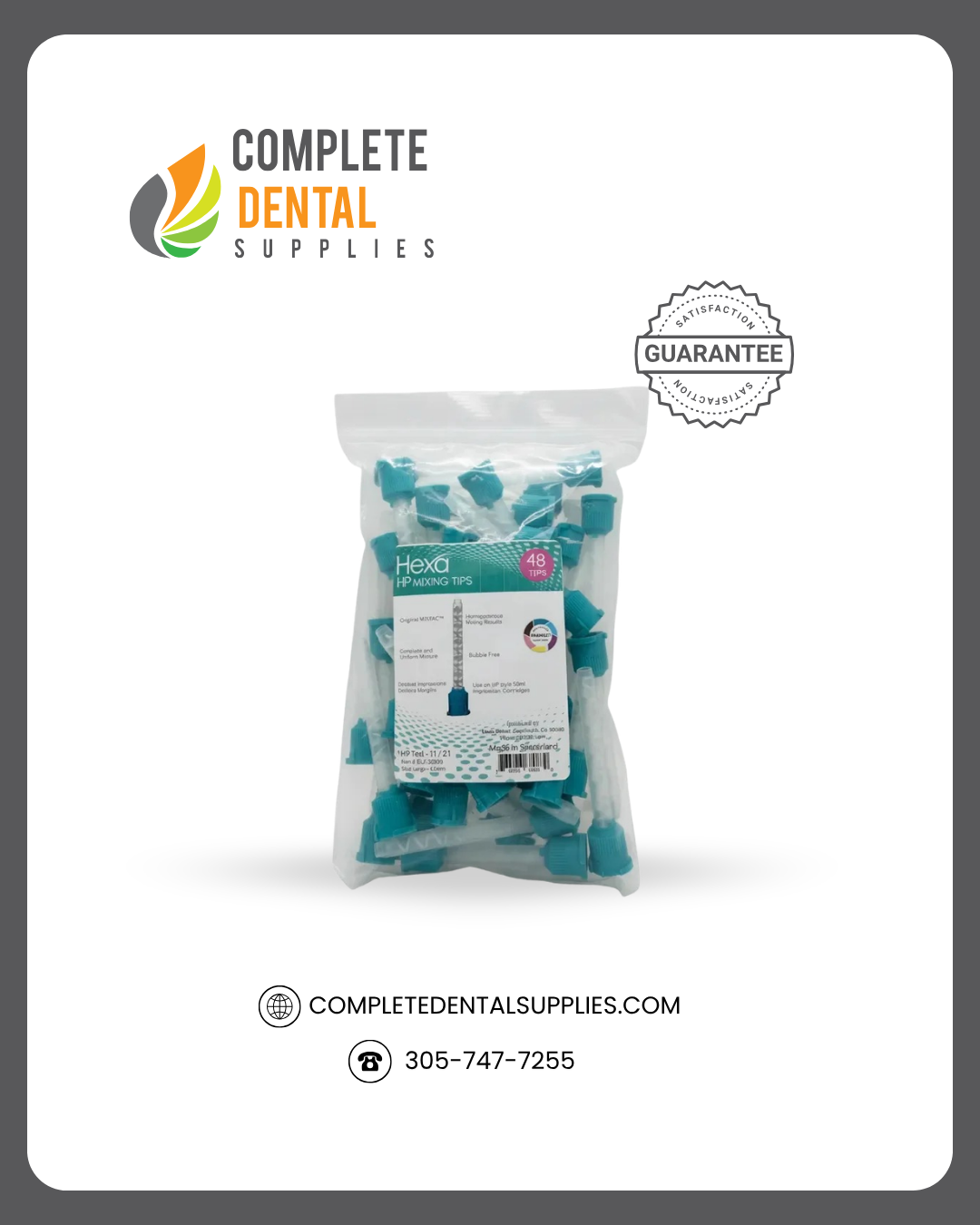 Mixpac HP Style Mixing Tips, 1:1/2:1, Teal, Bag of 48 Tips, Size Large (6.5mm)