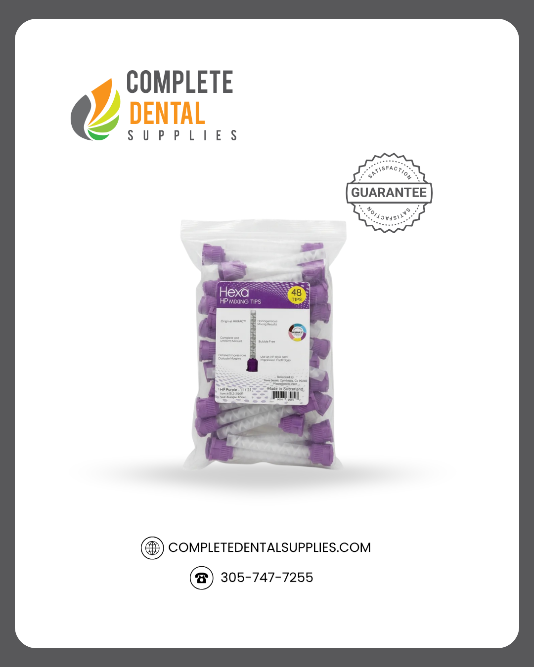 Mixpac HP Style Mixing Tips, 1:1/2:1, Purple, Bag of 48 Tips, Size X-Large (6.5mm)