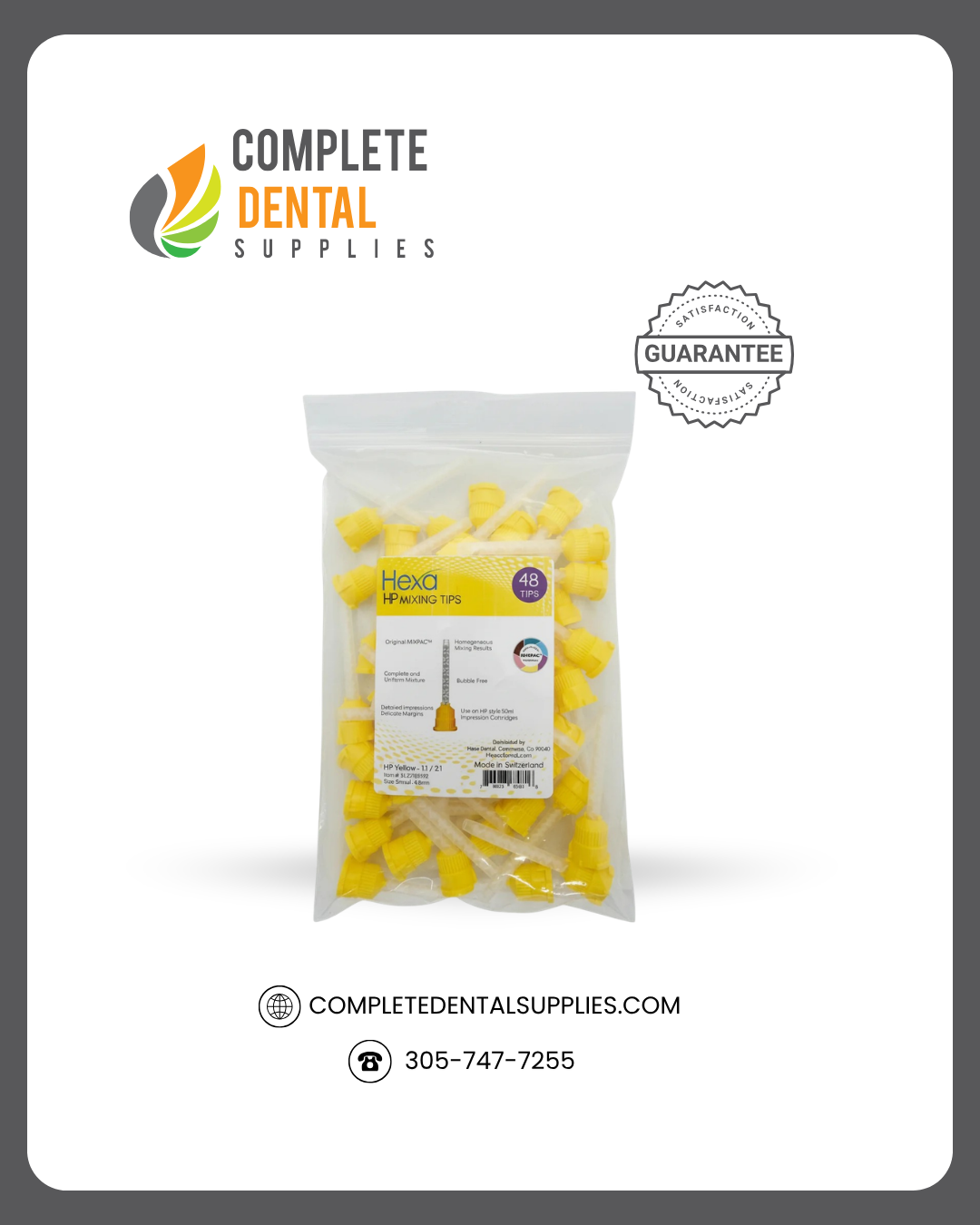 Mixpac HP Style Mixing Tips, 1:1/2:1, Yellow, Bag of 48 Tips, Size Small (4.2mm)