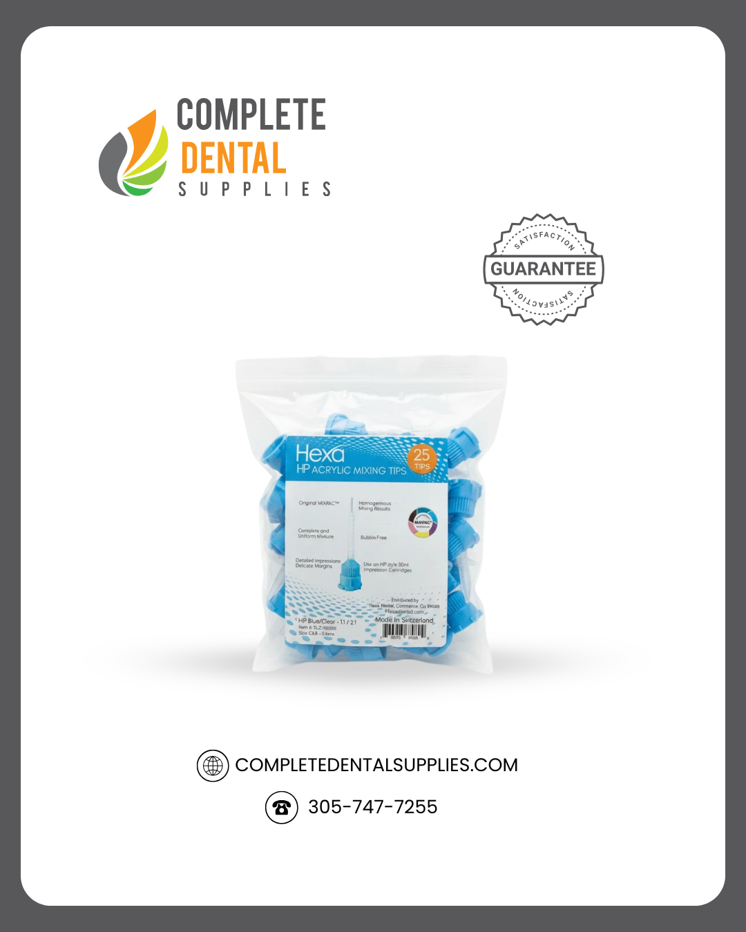 Mixpac HP Style Mixing Tips (For Acrylics & C/B), 1:1/2:1, Blue/Clear, Bag of 25 Tips, Size (3.2mm)