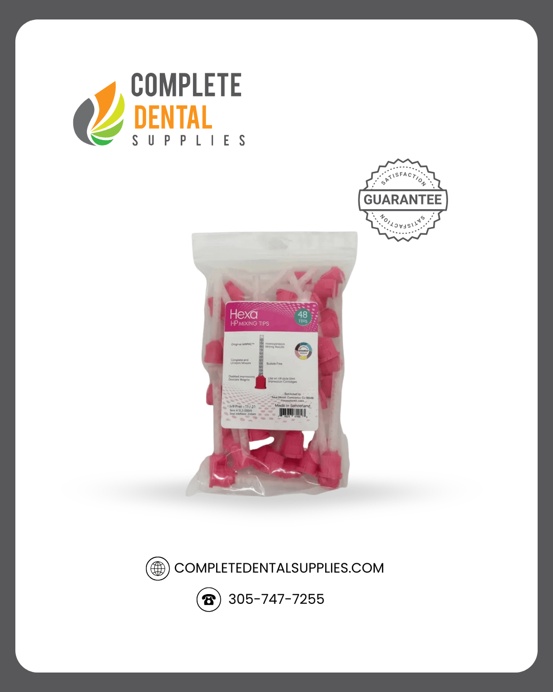 Mixpac HP Style Mixing Tips, 1:1/2:1, Pink, Bag of 48 Tips, Size Medium (5.4mm)