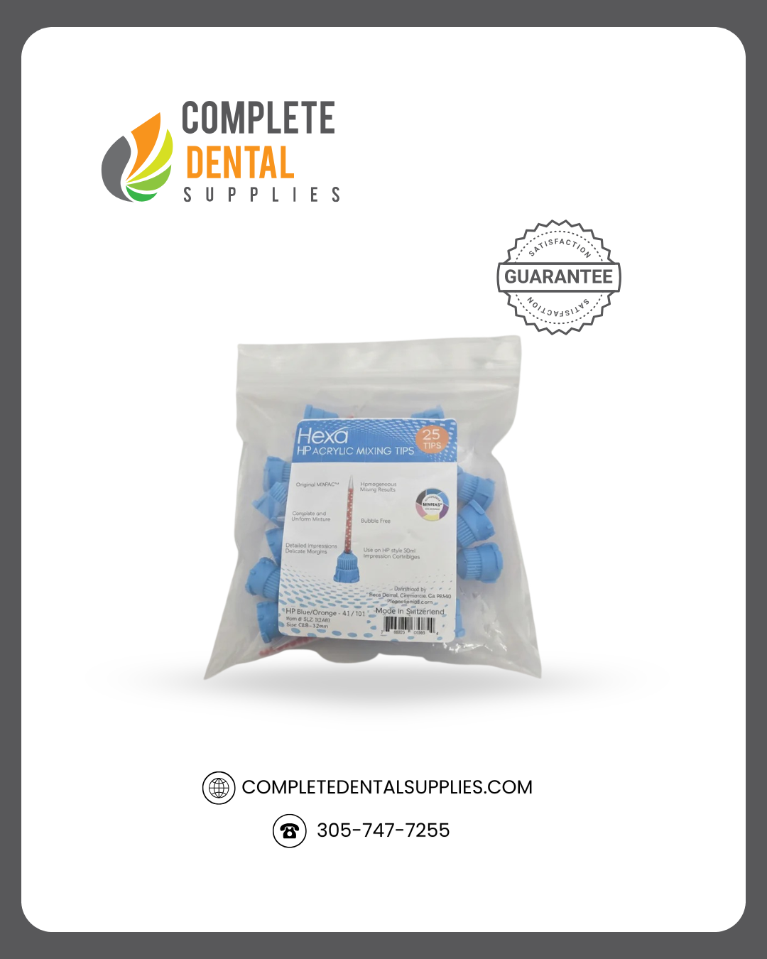 Mixpac HP Style Mixing Tips (For Acrylics & C/B), 4:1/10:1, Blue/Orange, Bag of 25 Tips, Size (3.2mm)