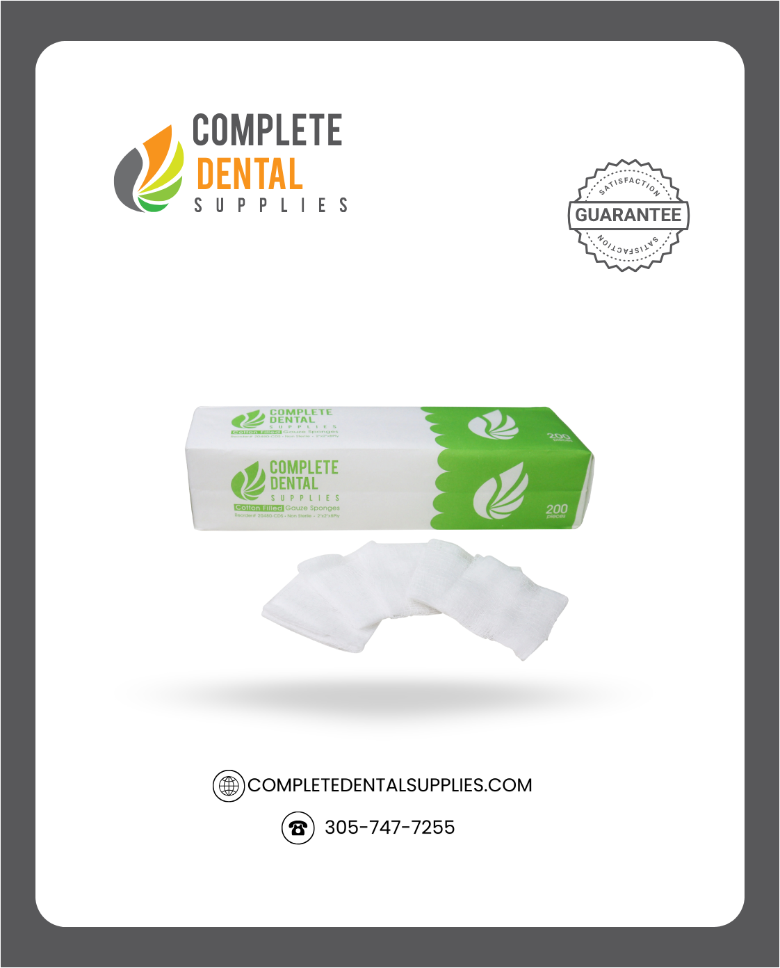 Cotton Filled Gauze Sponges, Non Sterile, 2"x 2"x 8Ply, 25 bag / case.