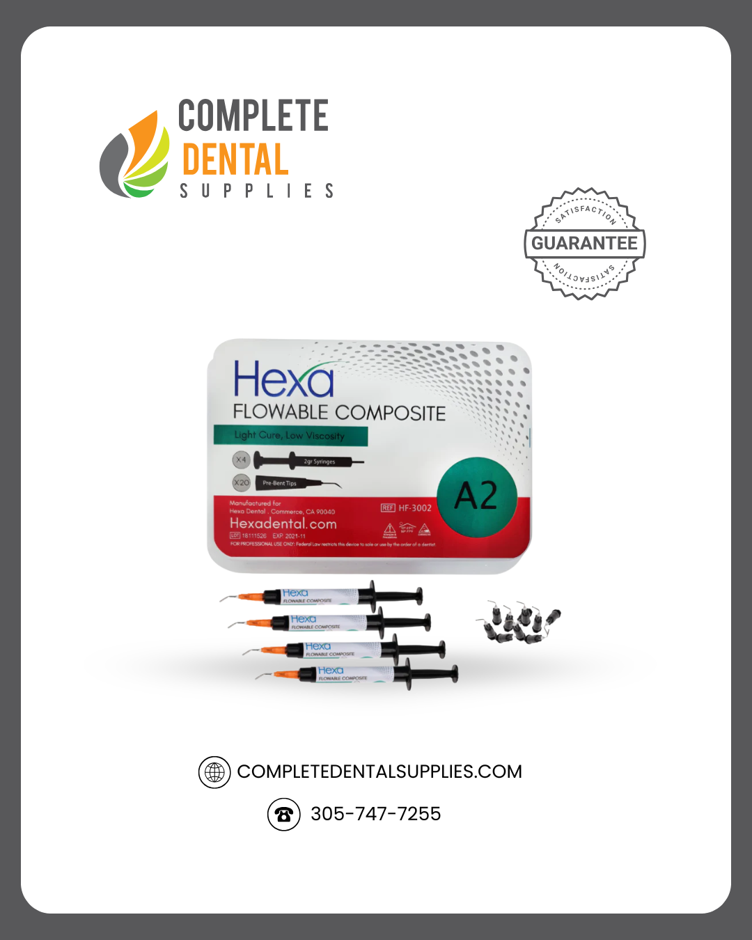 Flowable Composite A2,  4 x 2 gram syringes & 20 pre-bent tips.