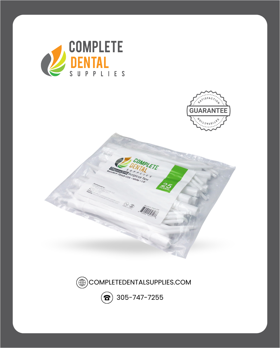 Disposable Surgical Tips 1/8”, White, 25 pcs / Bag.