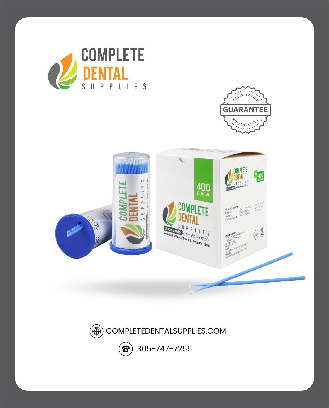 Micro Applicators, Plastic Canister Packaging, # 3, 100 pcs/tubes, 4 tubes/Box.