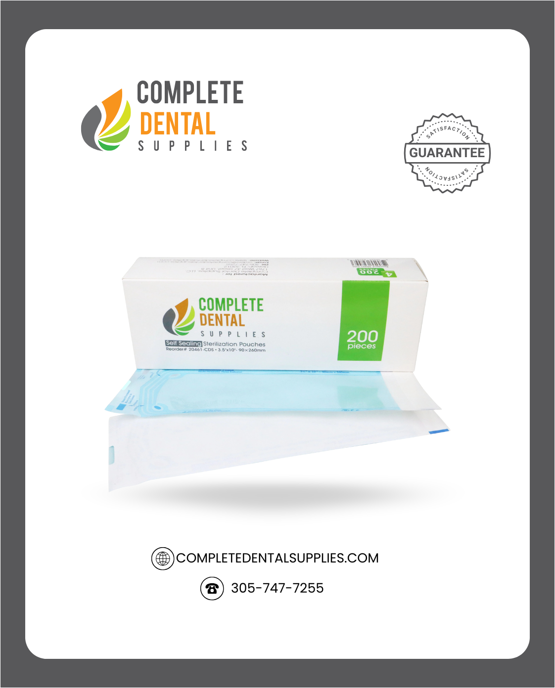 Self Sealing Sterilization Pouches 3.5"*10", 90×(230+30)mm, 200 pcs / box.