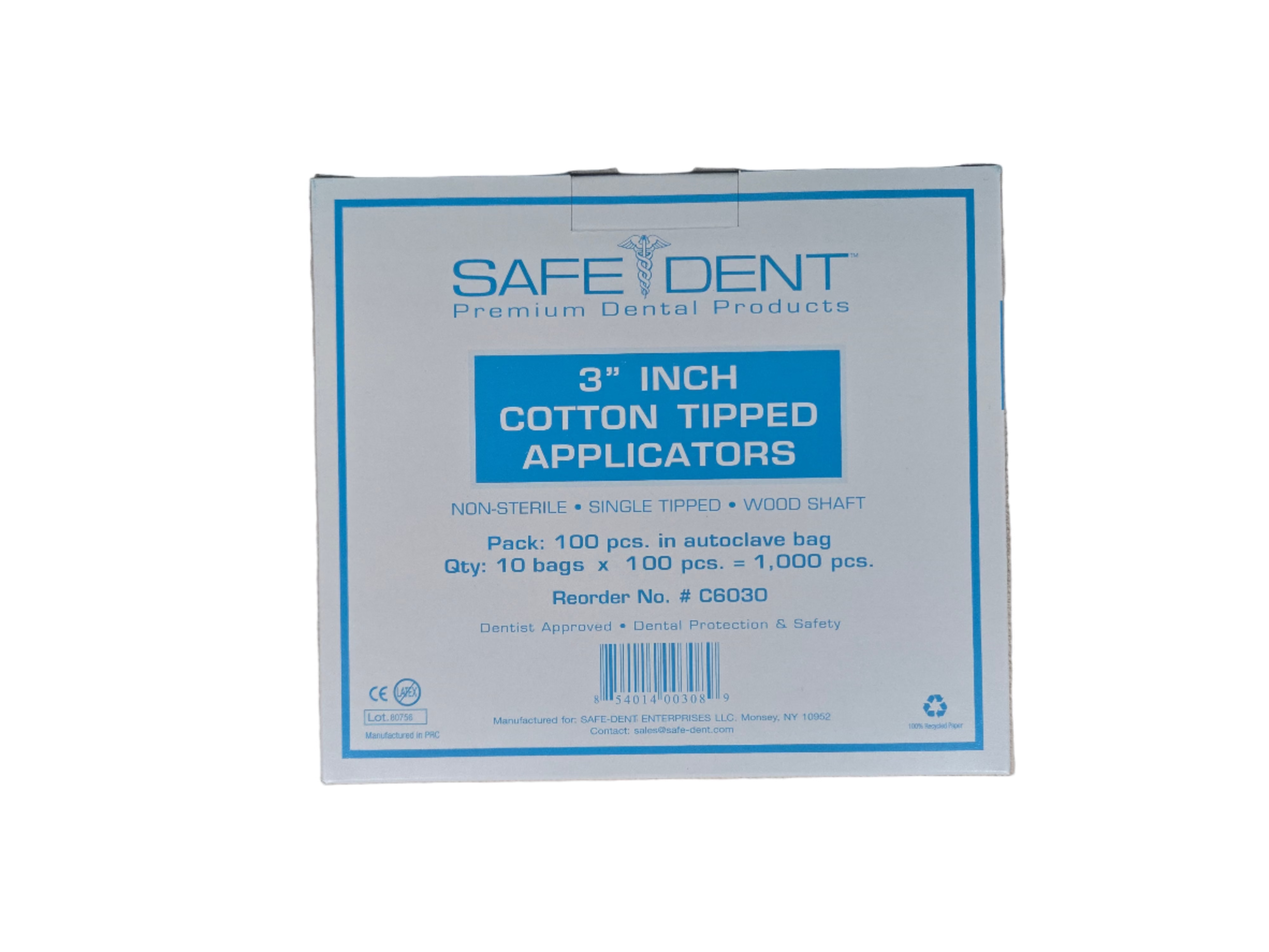 3" Cotton Tipped Applicators  Single Tipped,  Wood Shaft,  Non Sterile, 100 Pcs in Auto Clave Bag, 10 bag/box