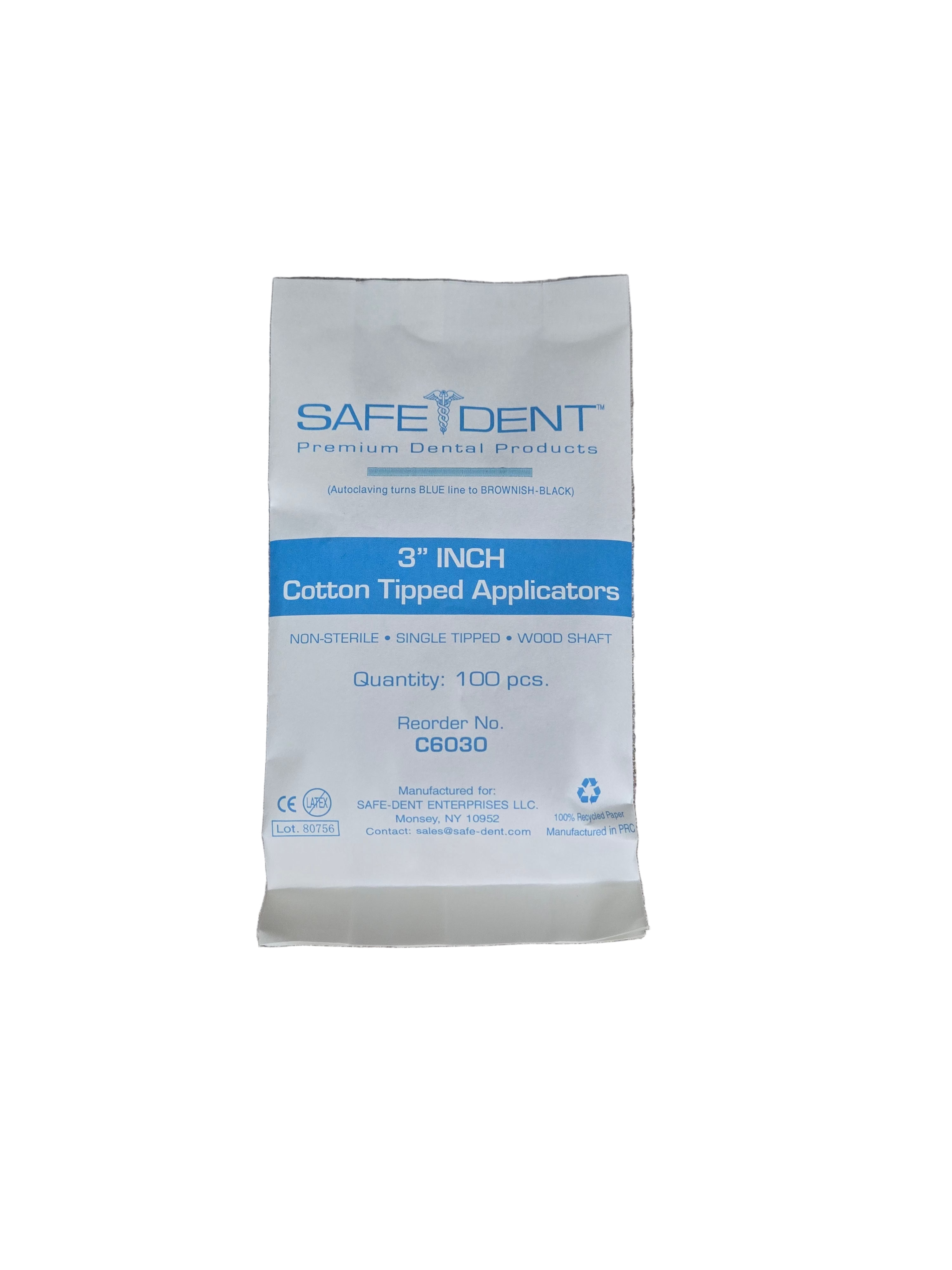 3" Cotton Tipped Applicators  Single Tipped,  Wood Shaft,  Non Sterile, 100 Pcs in Auto Clave Bag, 10 bag/box