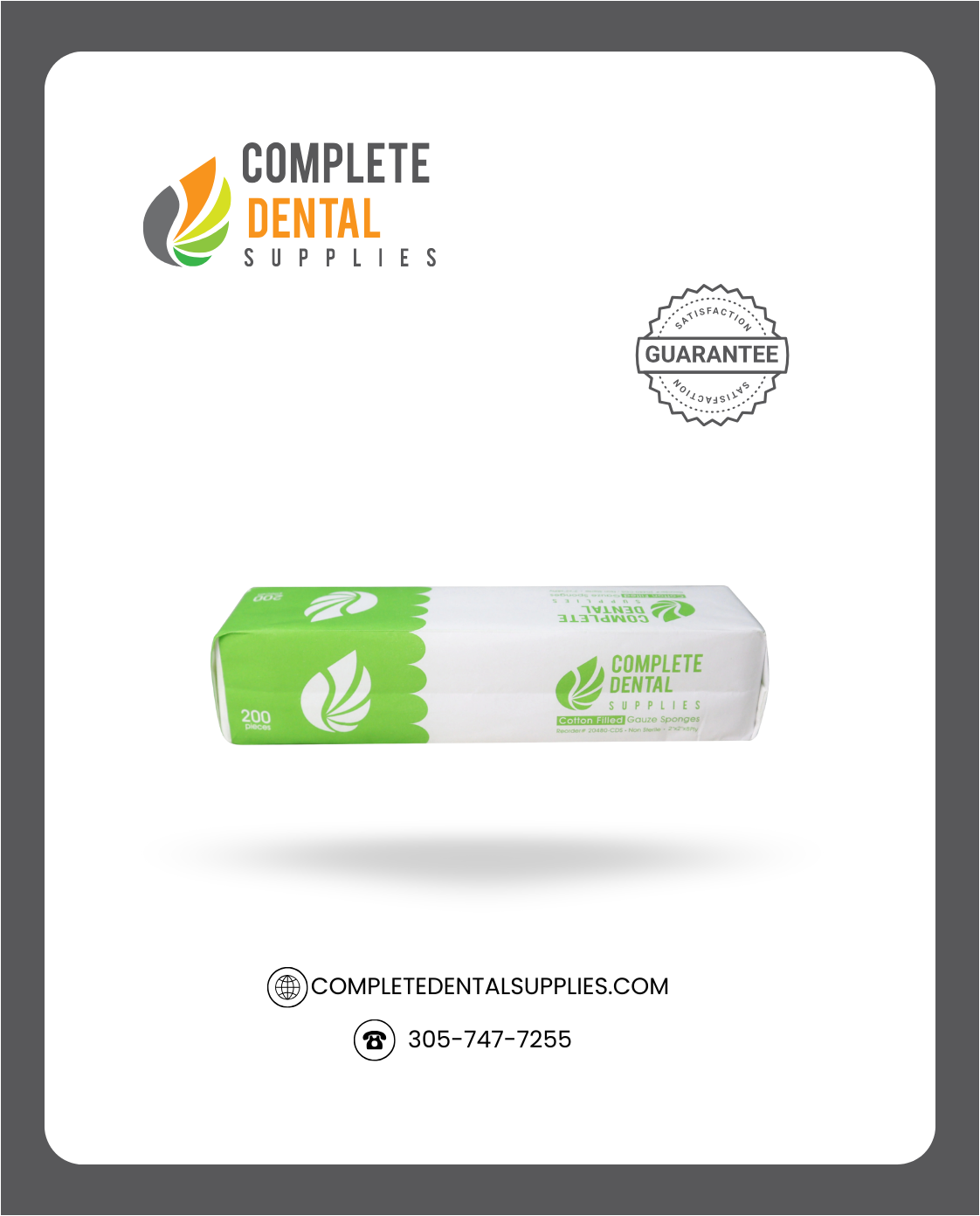 Cotton Filled Gauze Sponges, Non Sterile, 2"x 2"x 8Ply, 25 bag / case.