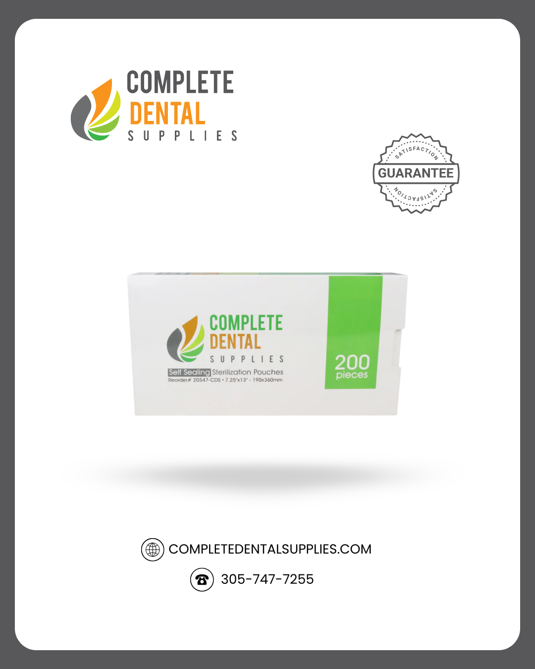Self Sealing Sterilization Pouches 7.25"*13", 190×(330+30)mm, 200 pcs / box.