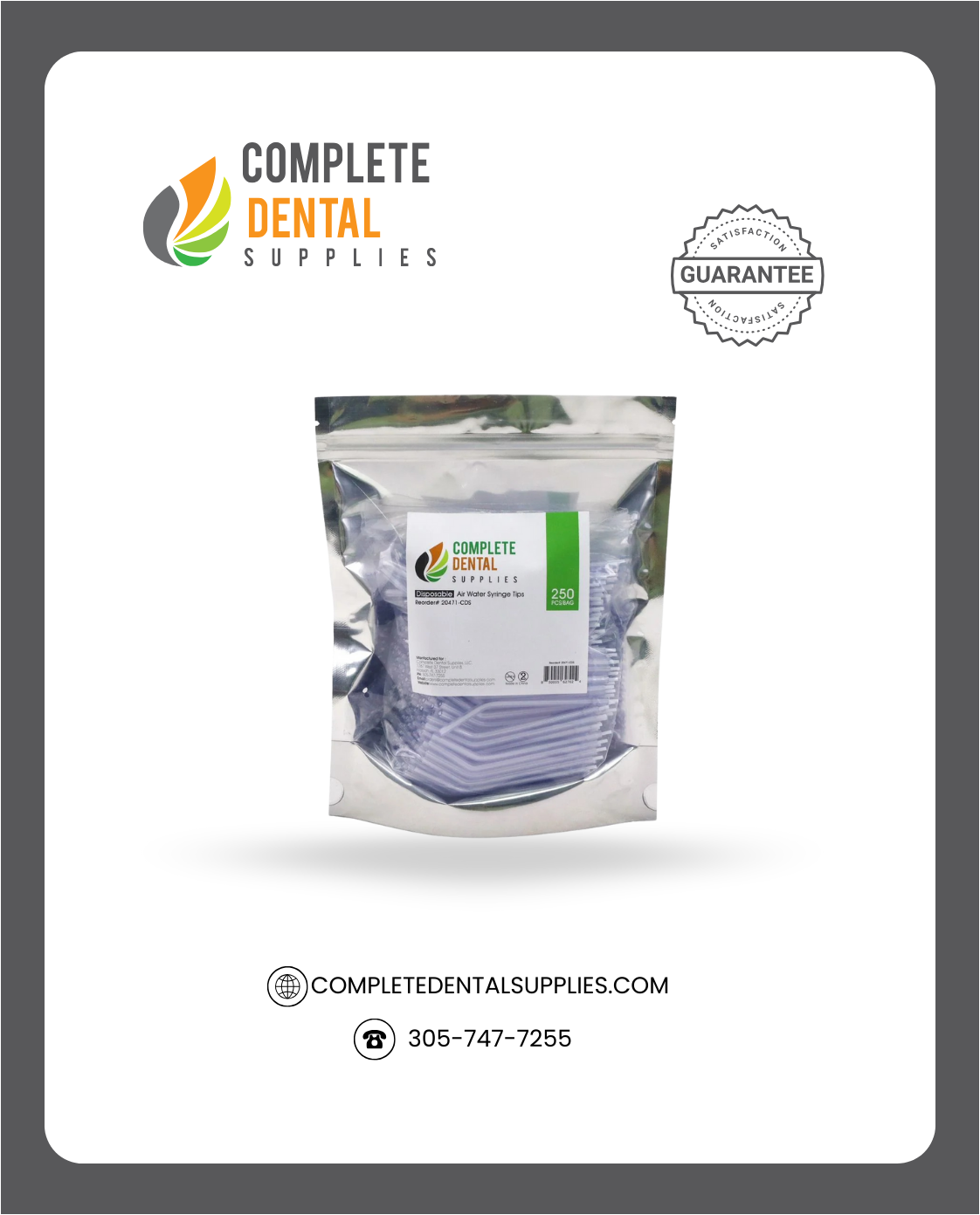 Air Water Syringe Tips, Bag Packaging, 250/Bag.