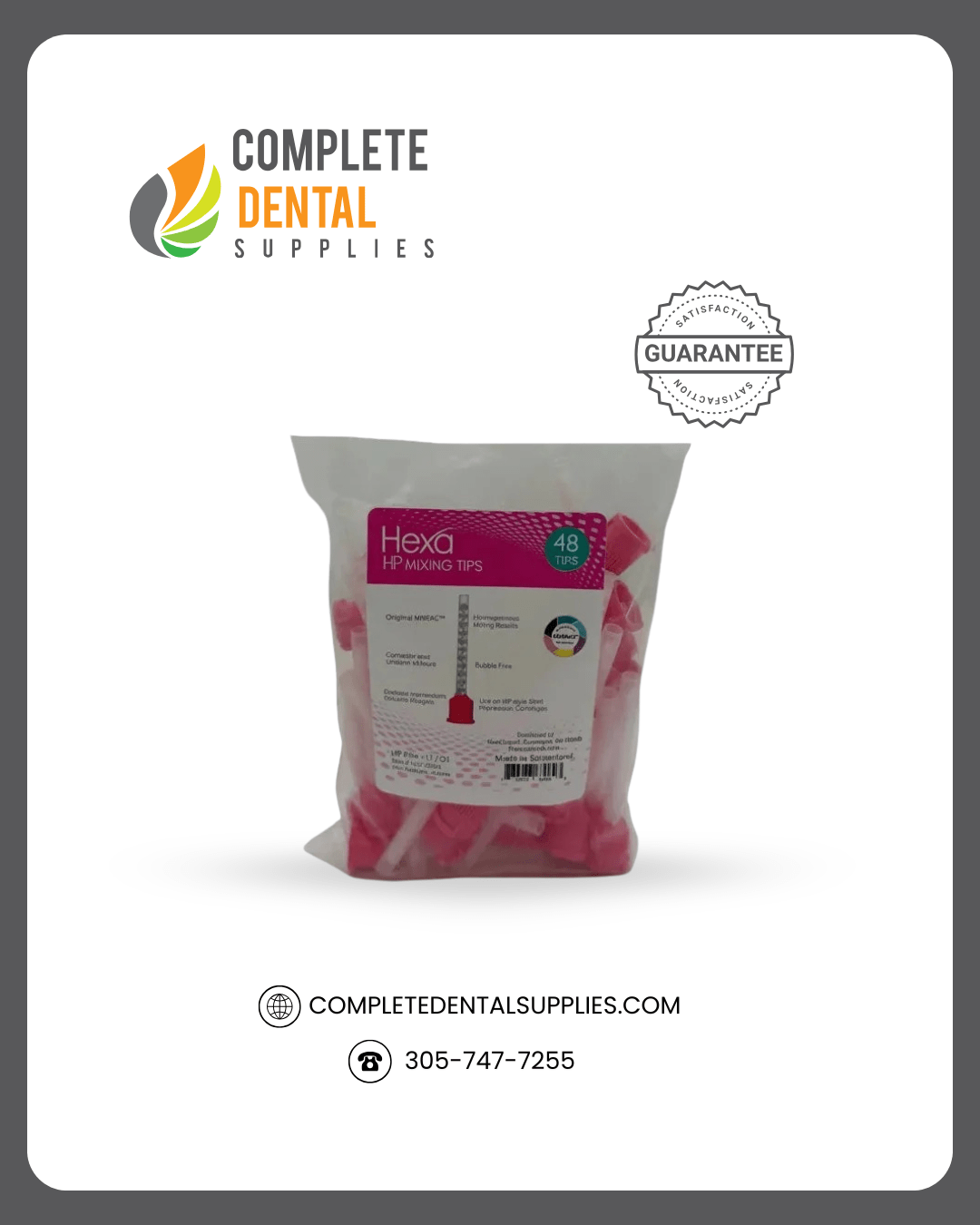 Mixpac HP Style Mixing Tips, 1:1/2:1, Pink, Bag of 48 Tips, Size Medium (5.4mm)