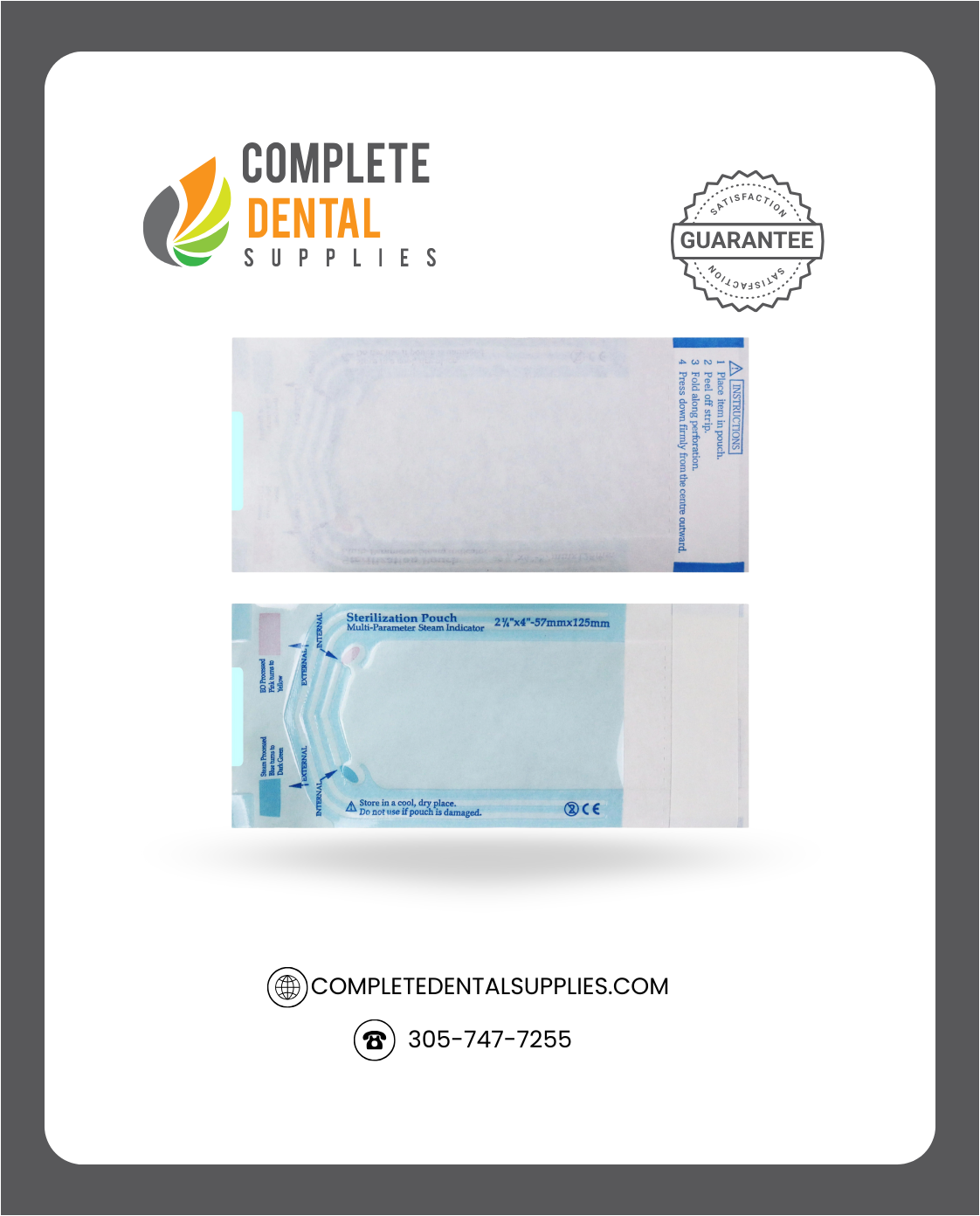 Self Sealing Sterilization Pouches 2.25"*4",  57×(100+25)mm, 200pcs / Box.