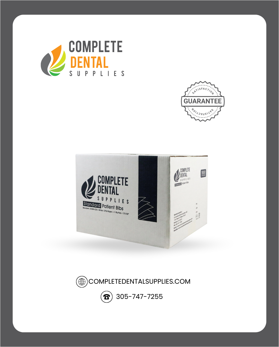 Patient Bibs, 2 Ply Paper + 1 Ply Poly, 6.5gram, Standard, White color,  500 Pcs / case.