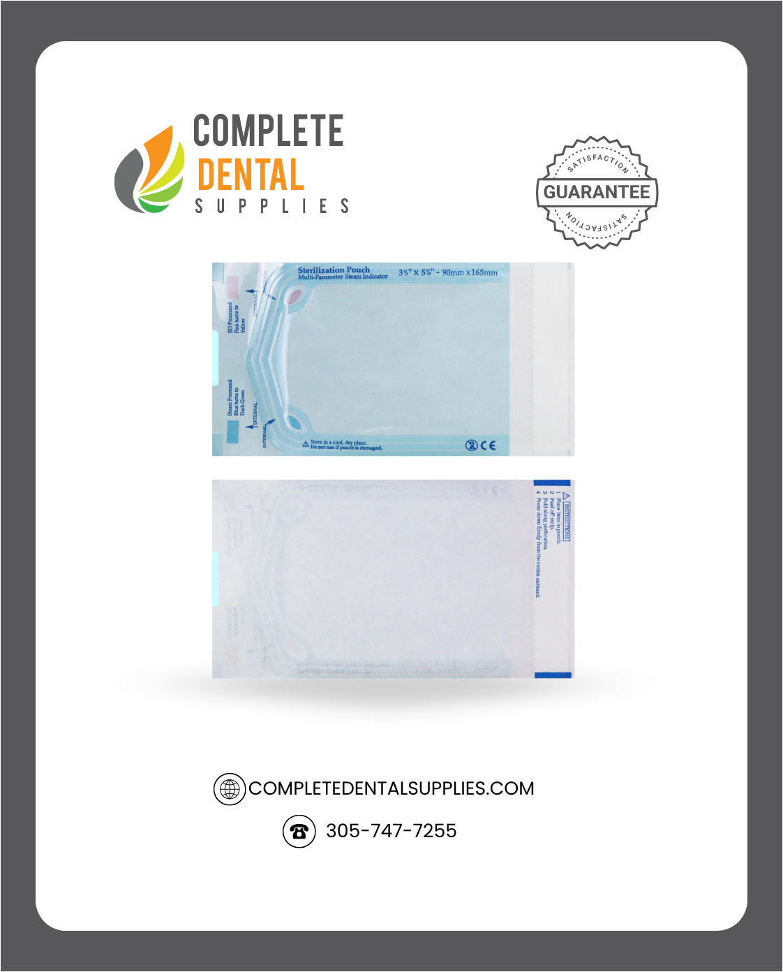 Self Sealing Sterilization Pouches 3.5"*5.25", 90×(135+30)mm, 200 pcs / box.