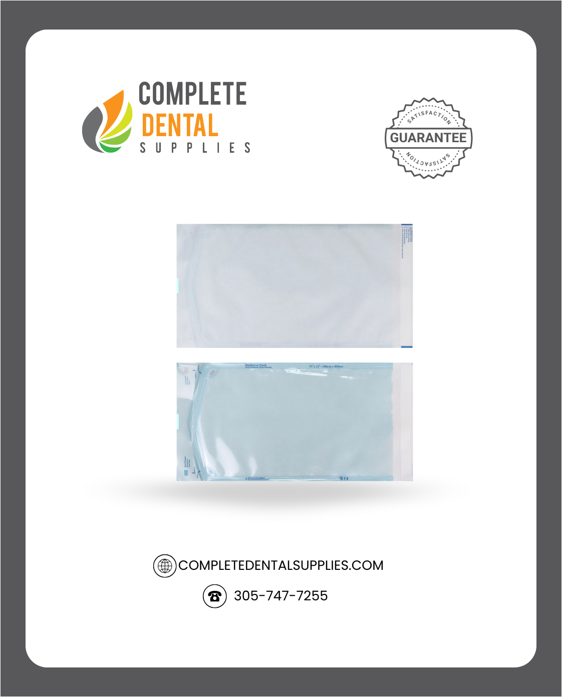 Self Sealing Sterilization Pouches 7.25"*13", 190×(330+30)mm, 200 pcs / box.