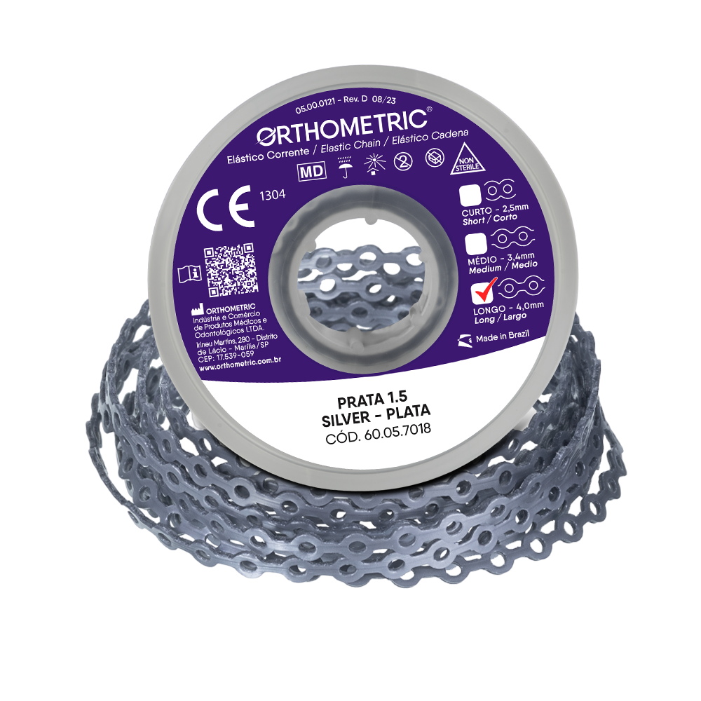 Elastomeric Chain Orthometric - 1,5M - Long - Silver.