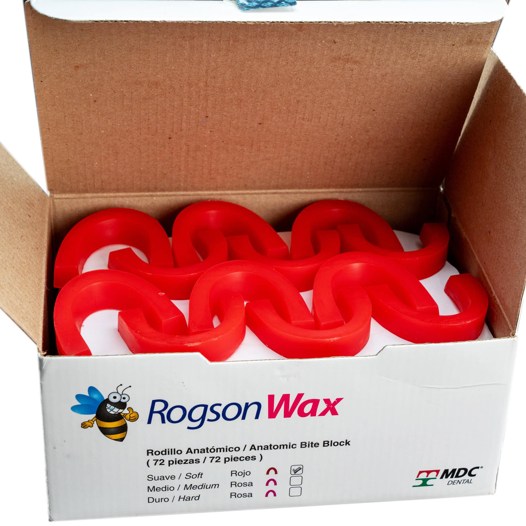 Rogxon Wax, Anatomic Bite Block/Rodillo anatomico, Soft/Suave, Red/Rojo, 72 pcs/box