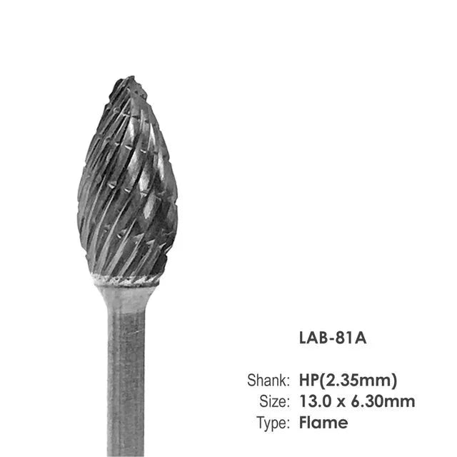 Laboratory Carbide Bur 81A, Flame,  ( HP Shank 2.35 mm )
