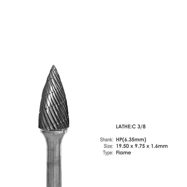 Laboratory Lathe Carbide Bur, C 3/8 Flame