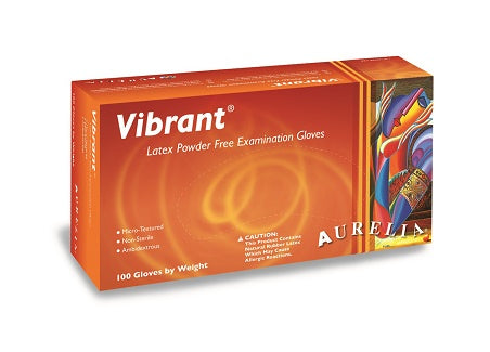 Aurelia Vibrant - Latex Exam Gloves, Chlorinated, Powder Free, Micro Textured, XSmall, 100 pcs / box.