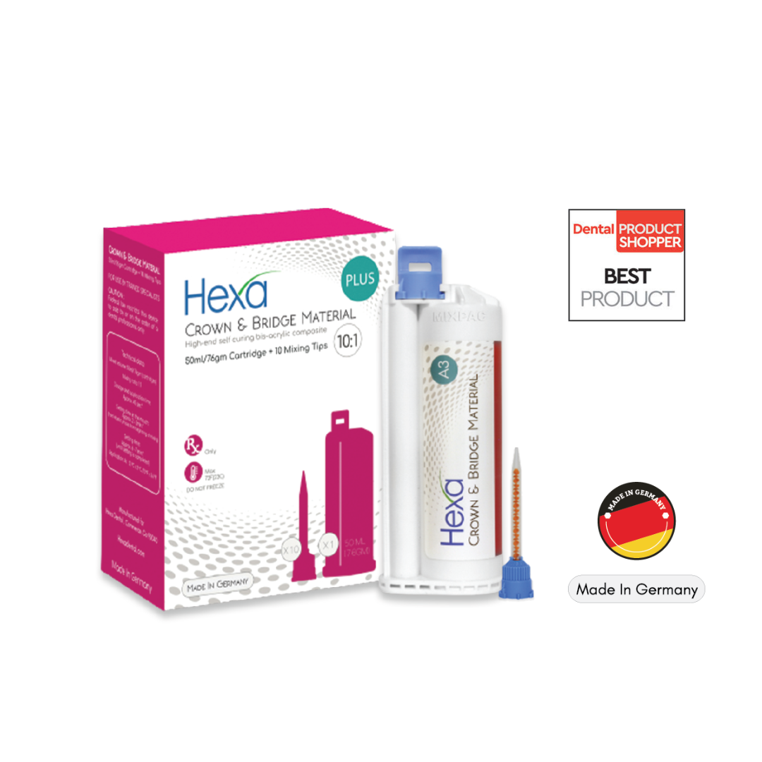 Hexa Temp Crown & Bridge Material 10:1 Ratio, 50ml X 1 Cartridge + 10 Mixing Tips, Shade A2