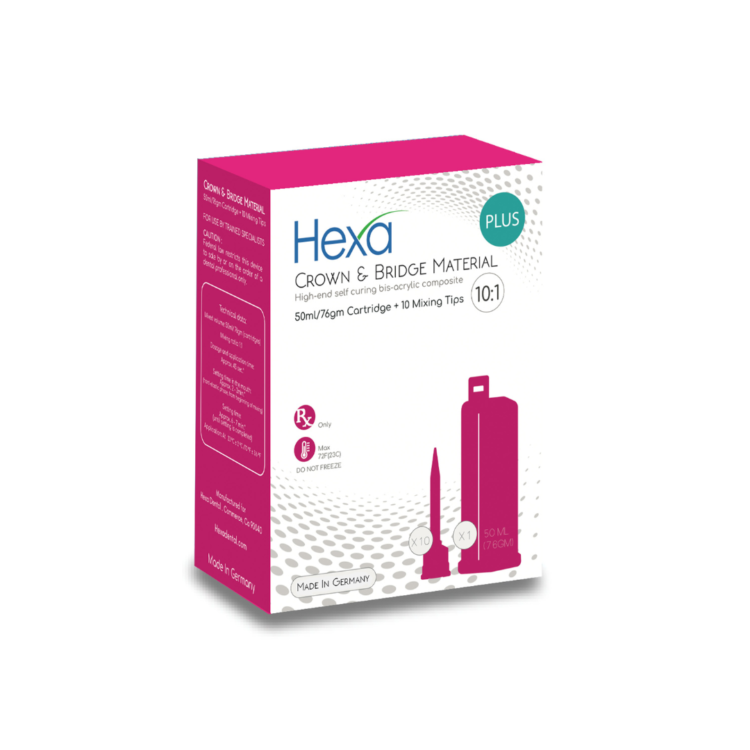 Hexa Temp Crown & Bridge Material 10:1 Ratio, 50ml X 1 Cartridge + 10 Mixing Tips, Shade A2