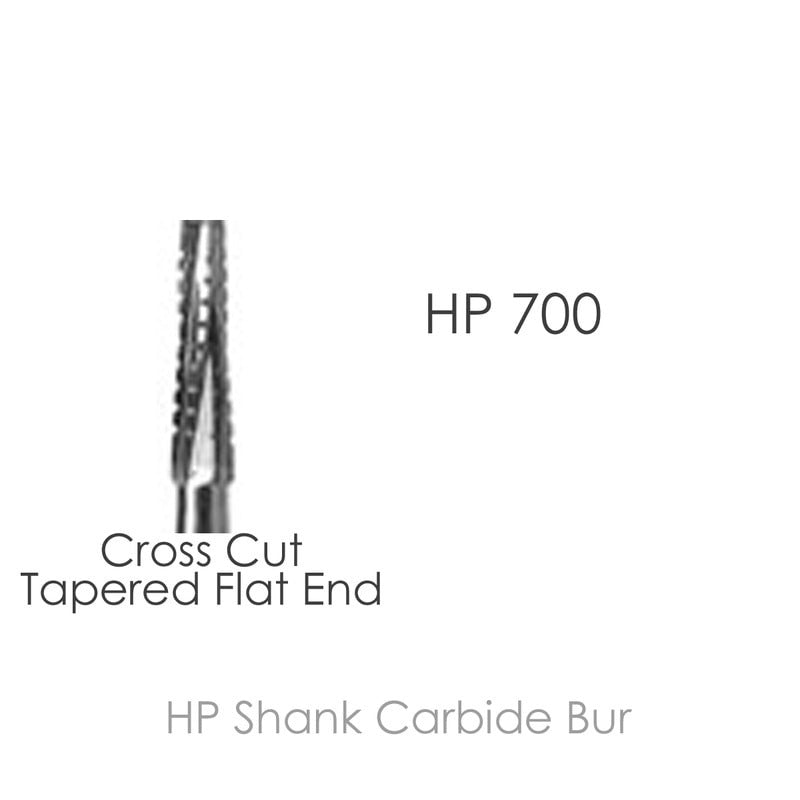 HP 700, Shank 2.35mm Carbide Bur, Cross cut  tapered flat end, 12/pk