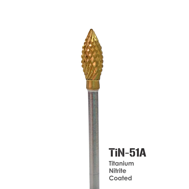 Titanium Nitrite Coated Carbide Bur 51A, Flame 11.00 x 5.00mm, ea.